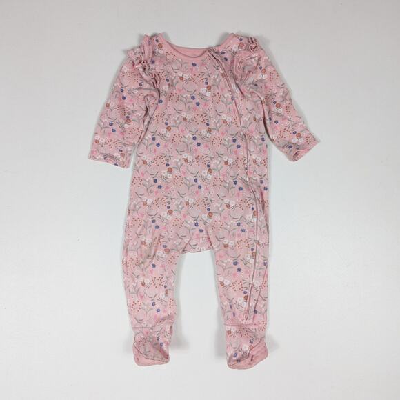 Marks & Spencer Sleeper Baby Girls Sz 9-12m Pink Floral Footie - Picture 1 of 6